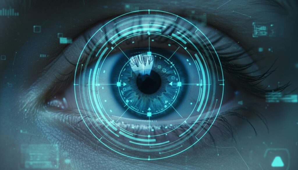 Цифровой интерфейс сканирования сетчатки глаза с биометрическими данными и графическими индикаторами