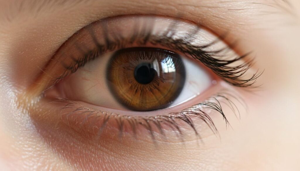 Крупный план здорового человеческого глаза с детальной структурой радужки и чистой роговицей