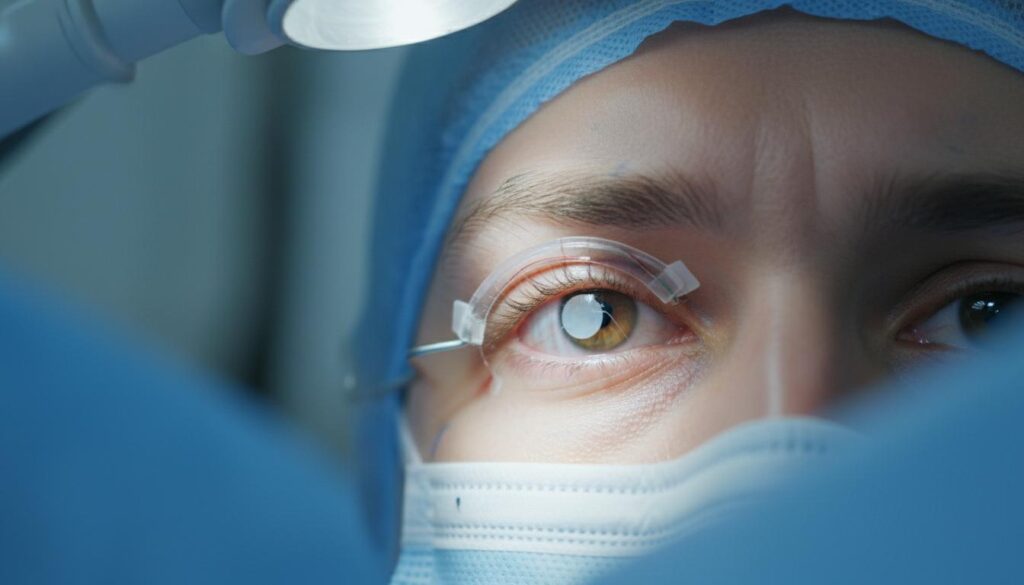 Пациент с фиксатором век перед лазерной коррекцией зрения