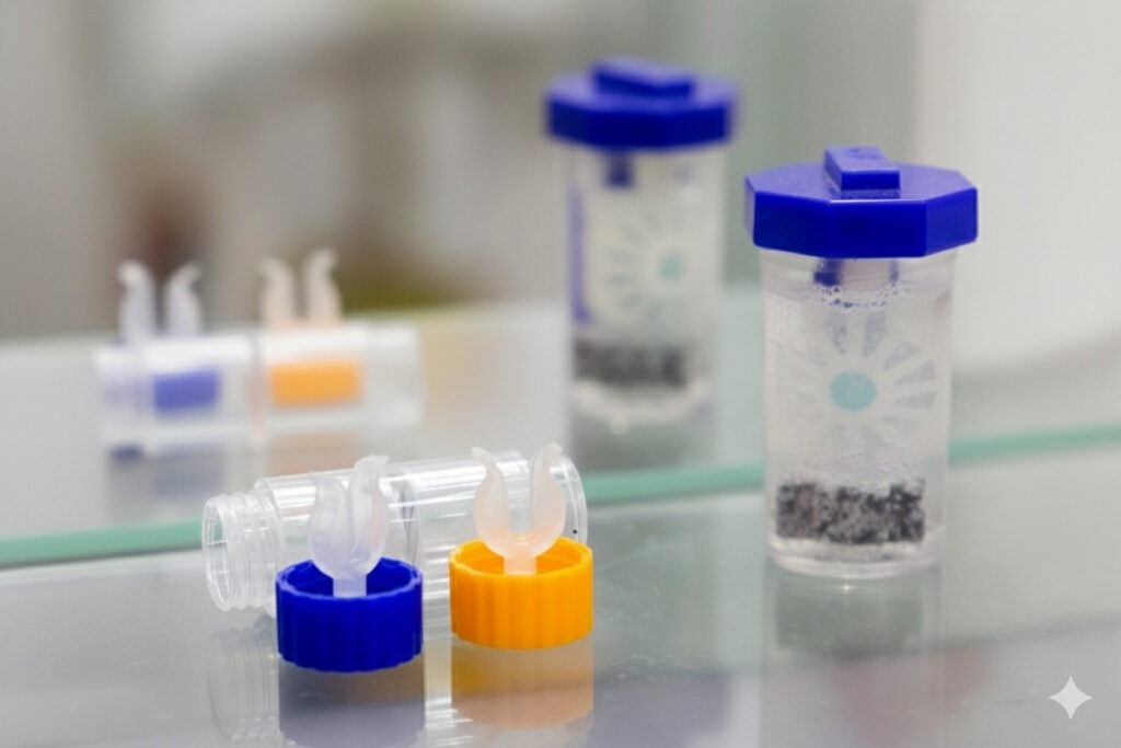 Контейнеры для хранения и очистки жестких газопроницаемых контактных линз в растворе