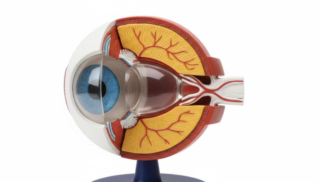 Анатомическая модель человеческого глаза в разрезе на подставке