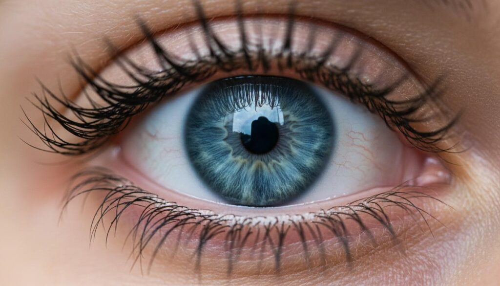 Голубой глаз крупным планом с детальной текстурой радужки