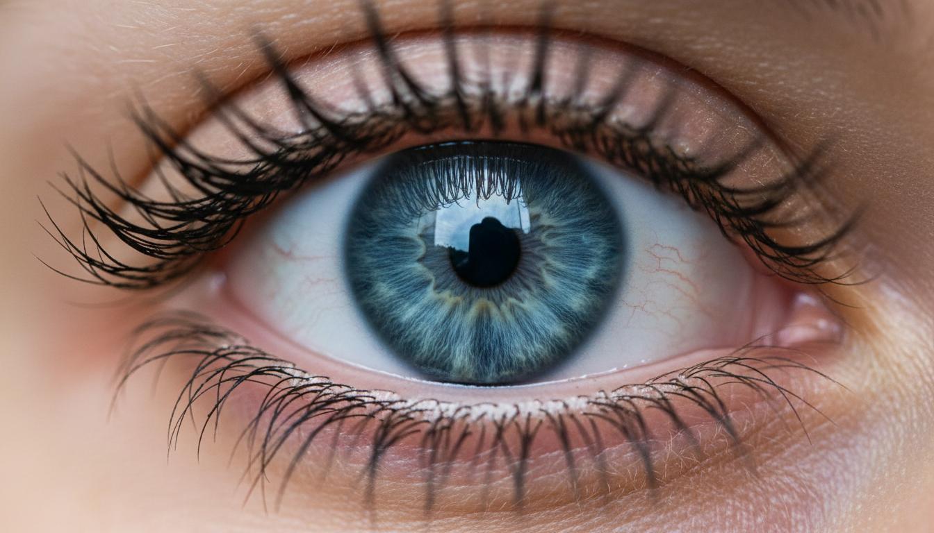Голубой глаз крупным планом с детальной текстурой радужки