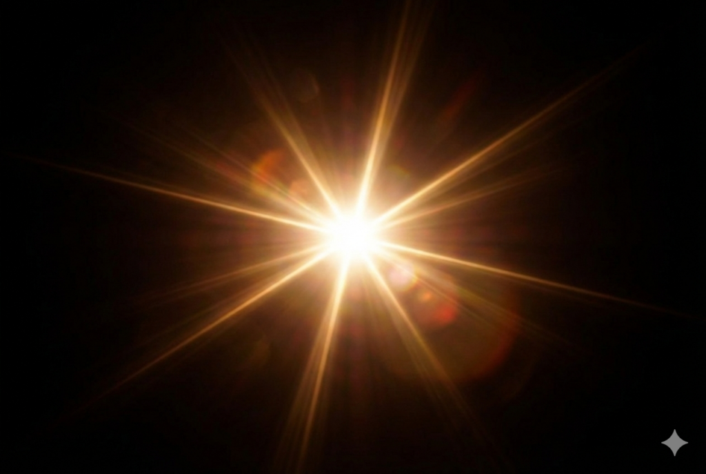 Эффект «гало» в виде ярких расходящихся лучей от источника света в ночное время