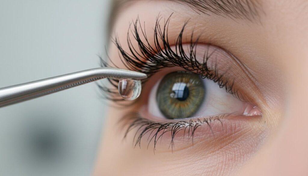 Закапывание глазных капель в глаз крупным планом